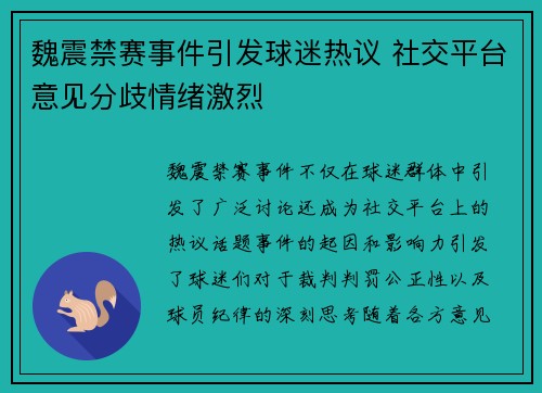魏震禁赛事件引发球迷热议 社交平台意见分歧情绪激烈