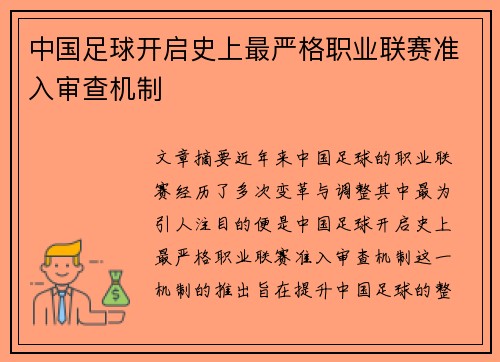 中国足球开启史上最严格职业联赛准入审查机制 中国足球开启史上最严格职业联赛准入审查机制